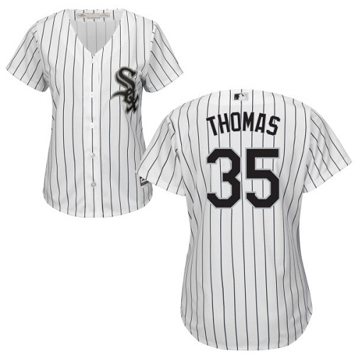 White Sox #35 Frank Thomas White(Black Strip) Home Women's Stitched MLB Jersey